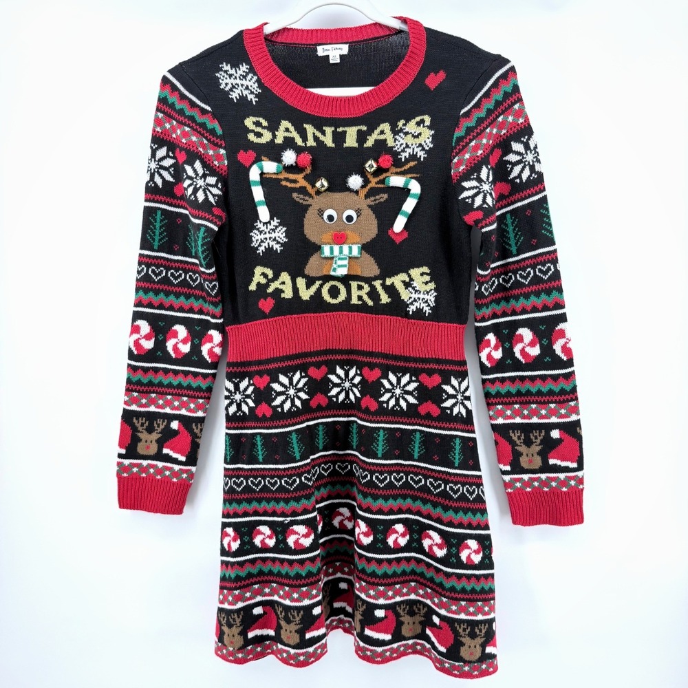 Born Famous Santa's Favorite Reindeer Sweater Dress XL Ugly Christmas 3D Holiday